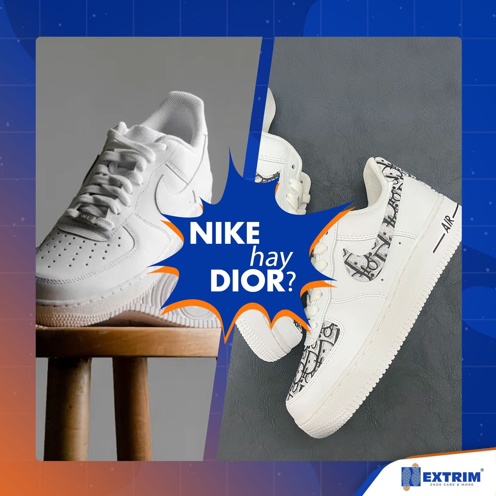 Custom giày Nike Air Force 1 ốp da Dior tại Extrim
