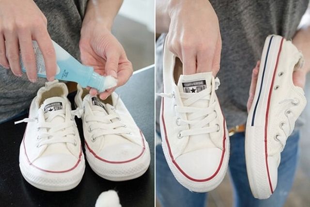 Cách tẩy trắng giày vải bị ố bằng nước rửa móng tay axeton 